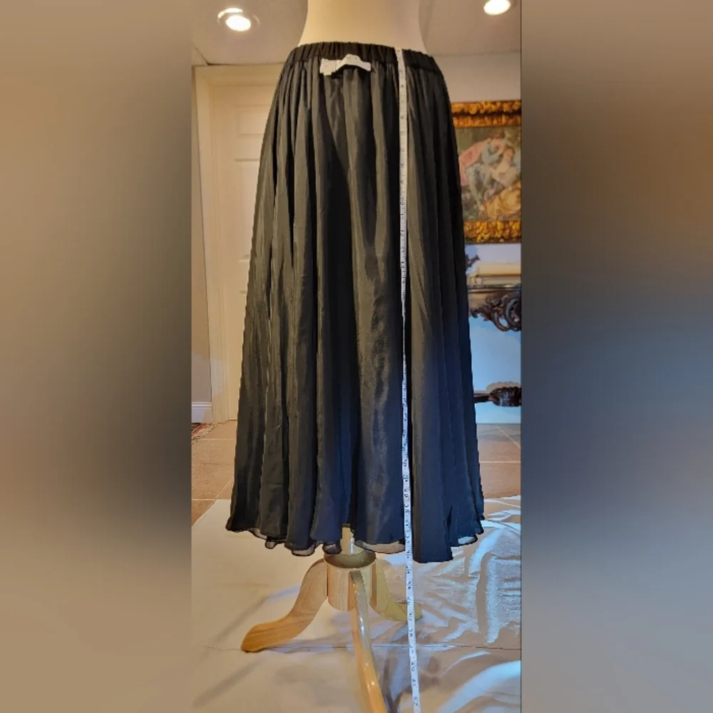 Oleg Cassini Black Tie Black Silk A-Line Maxi Skirt Size 12 - Picture 13 of 16